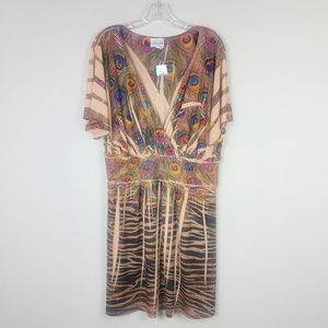 Caren Sport Khaki Peacock Feather Kimoto Dress 16
